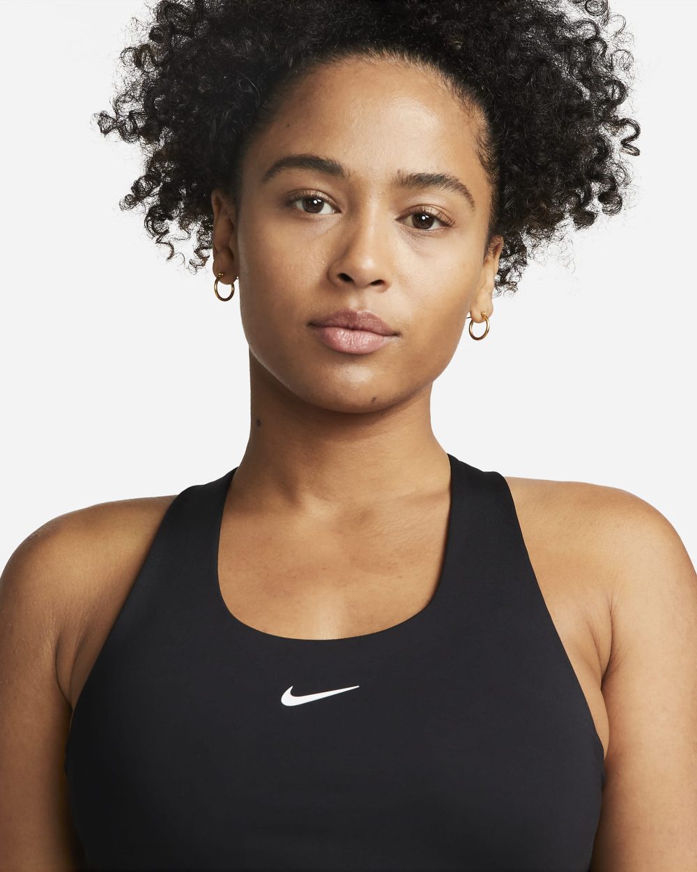 Nike Swoosh Orta Destekli Dolgulu Spor Sütyenli Atlet - Siyah